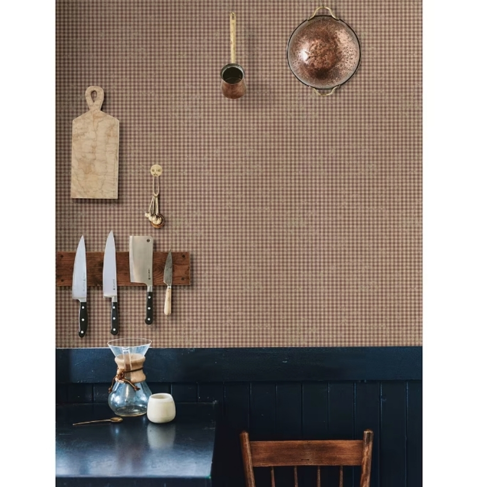 Wallpaper Greer Burgundy Gingham Check - Picture 4 of 6